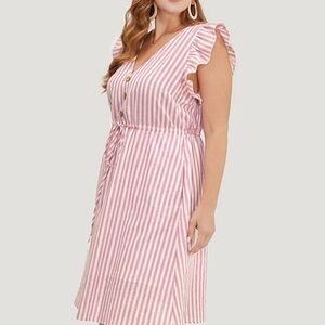 Andree by unit pink and white striped midi dress